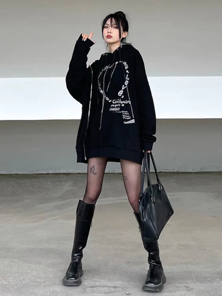 Gothic Punk Oversized Hooded Sweatshirt for Women