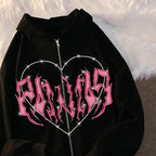 Y2K Oversized Hoodie with Graffiti Heart Print for Women