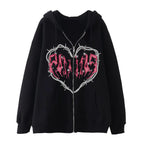 Y2K Oversized Hoodie with Graffiti Heart Print for Women