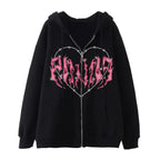 Y2K Oversized Hoodie with Graffiti Heart Print for Women