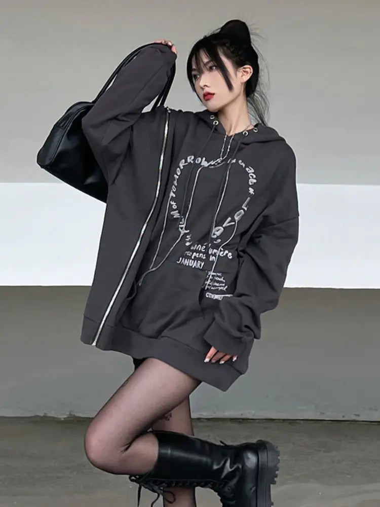 Gothic Punk Oversized Hooded Sweatshirt for Women