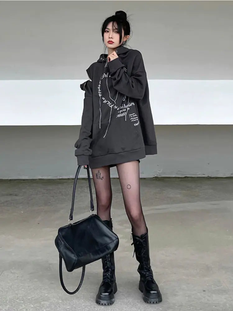 Gothic Punk Oversized Hooded Sweatshirt for Women