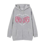 Y2K Oversized Hoodie with Graffiti Heart Print for Women