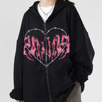 Y2K Oversized Hoodie with Graffiti Heart Print for Women