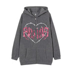 Y2K Oversized Hoodie with Graffiti Heart Print for Women